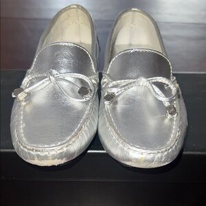 Saks Fifth Avenue Metallic Silver Loafers with Bow